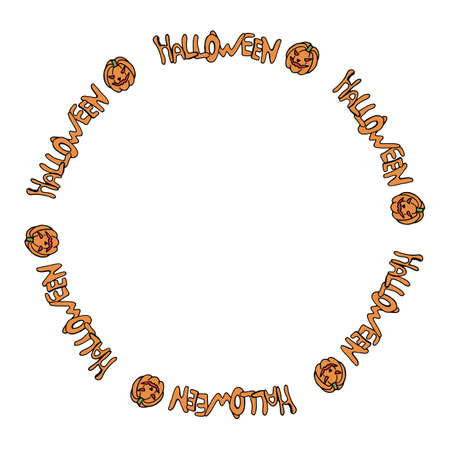 Round frame with text and pumpkin for Halloween. Vector image.のイラスト素材