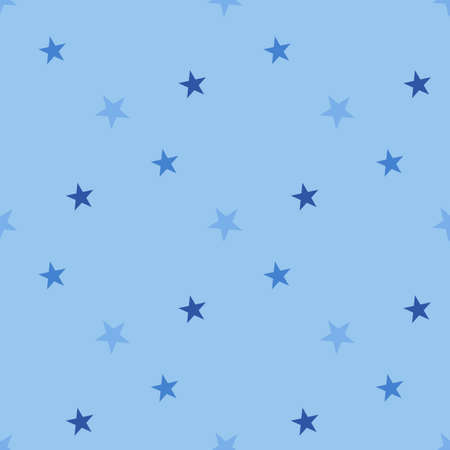 Seamless pattern with blue stars on light blue background for plaid, fabric, textile, clothes, cards, post cards, scrapbooking paper, tablecloth and other things. Vector image.のイラスト素材