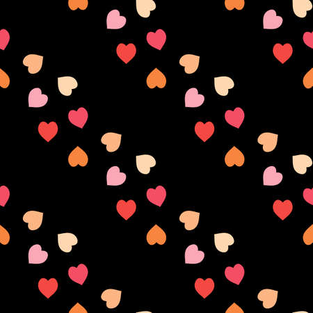 Seamless pattern with exquisite red, pink and orange hearts on black background for plaid, fabric,...