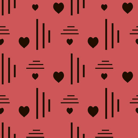 Seamless pattern with exquisite black hearts on red background for plaid, fabric, textile, clothes, tablecloth and other things. Vector image.のイラスト素材