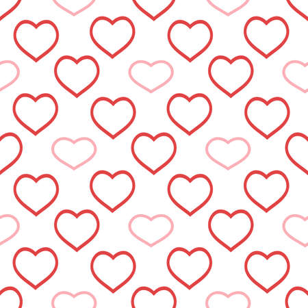Seamless pattern with great positive red and pink hearts on white background for plaid, fabric,...