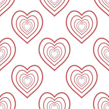 Seamless pattern with great positive red hearts on white background for plaid, fabric, textile,...