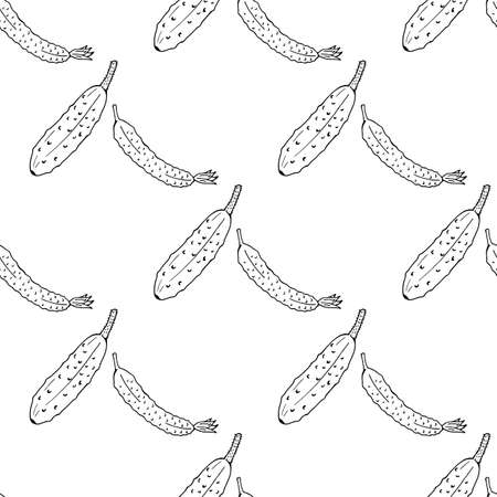 Seamless pattern with creative black-and-white cucumbers on white background for fabric, textile, clothes, tablecloth and other things. Vector image.のイラスト素材