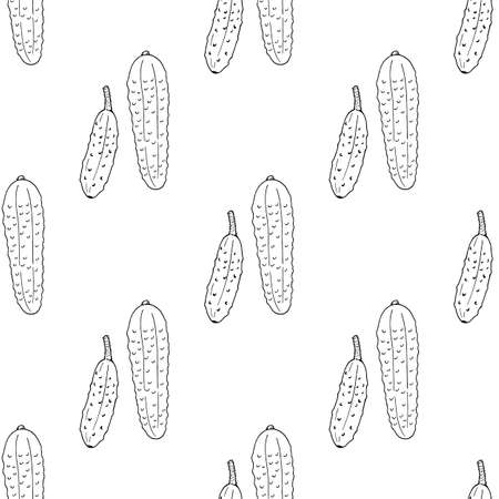 Seamless pattern with black-and-white cucumbers on white background for fabric, textile, clothes, tablecloth and other things. Vector image.のイラスト素材