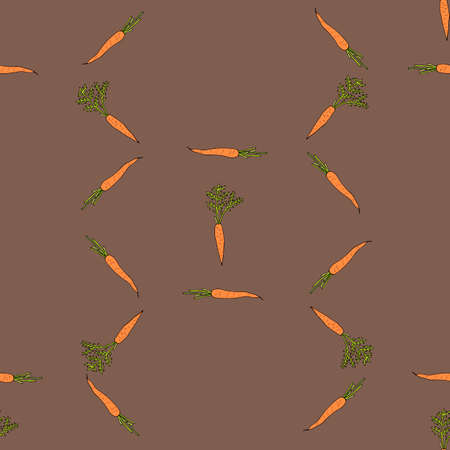Seamless pattern with orange carrots on brown background for fabric, textile, clothes, tablecloth and other things. Vector image.のイラスト素材