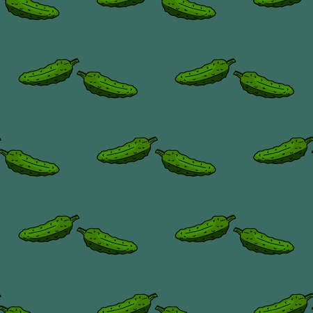 Seamless pattern with cucumbers on dark green background for fabric, textile, clothes, tablecloth and other things. Vector image.のイラスト素材