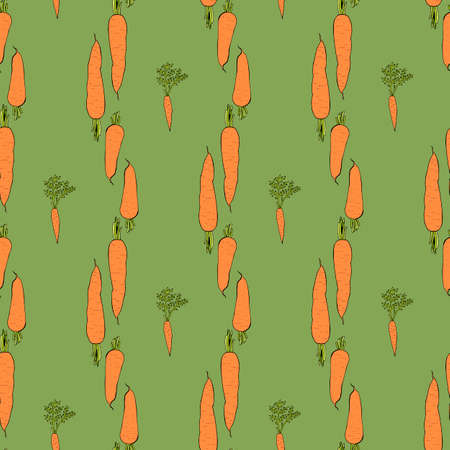 Seamless pattern with beautiful orange carrots on green background for fabric, textile, clothes, tablecloth and other things. Vector image.のイラスト素材