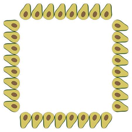 Square frame with avocado on white background. Vector image.のイラスト素材
