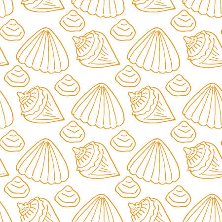 Seamless pattern with yellow sea shells on white background. Vector image.のイラスト素材
