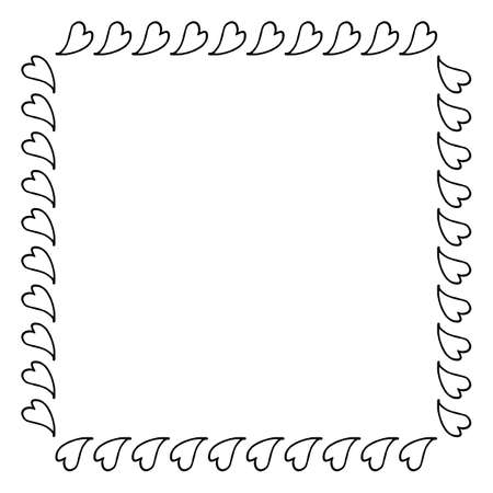 Square frame with black-and-white doodle hearts on white background. Vector image.のイラスト素材