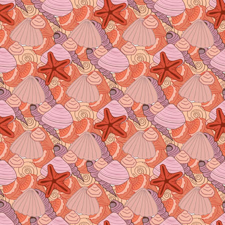 Seamless pattern with sea shells for fabric, textile, clothes, tablecloth and other things. Vector image.のイラスト素材