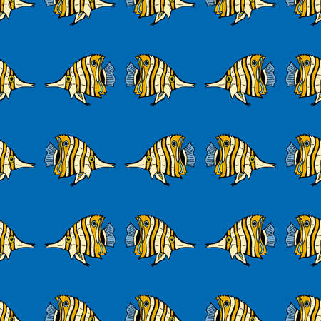 Seamless pattern with beautiful sea fish on bright blue background for fabric, textile, clothes, tablecloth and other things. Vector image.のイラスト素材
