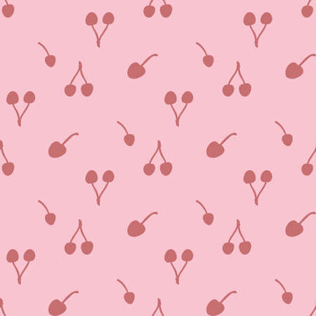 Seamless pattern with cherry silhouette on pink background. Vector image.
