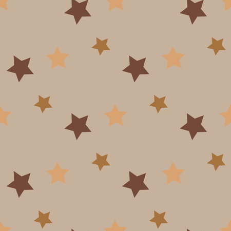 Seamless pattern with simple brown stars on beige background. Vector image.のイラスト素材