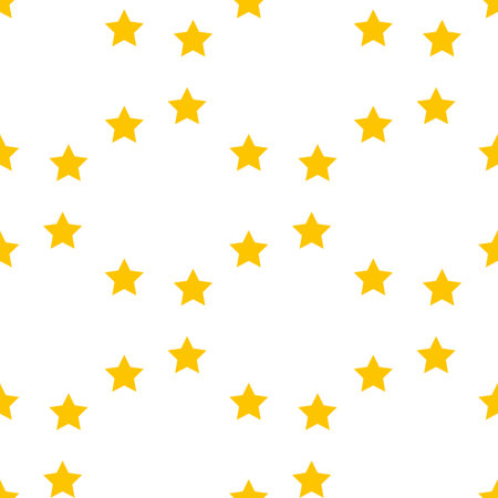 Seamless pattern with simple yellow stars on white background. Vector image.のイラスト素材