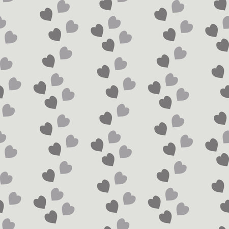 Seamless pattern with cozy gray hearts on light gray background. Vector image.のイラスト素材