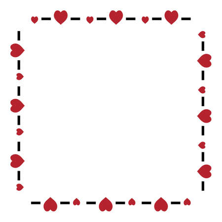 Square frame with stylish red hearts on white background. Vector image.のイラスト素材