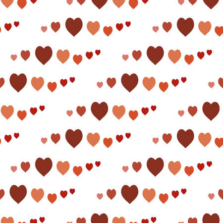 Seamless pattern with cozy brown and orange hearts on white background. Vector image.