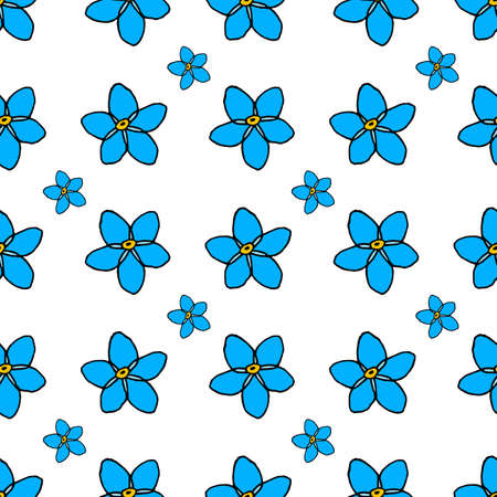 Seamless pattern with flowers forget-me-not on white background. Vector image.のイラスト素材