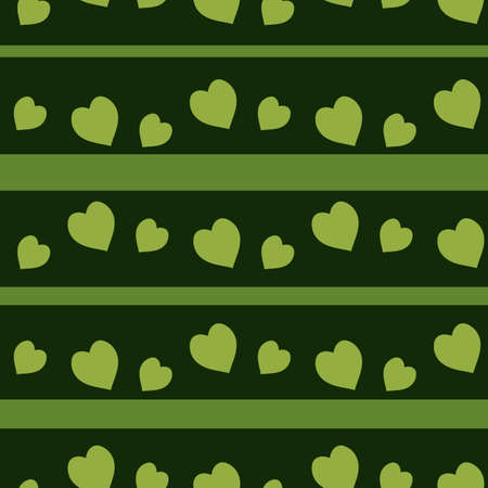 Seamless pattern with light green hearts on green background. Vector image.