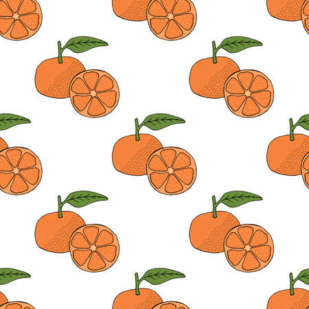 Seamless pattern with tangerine on white background. Vector image.のイラスト素材