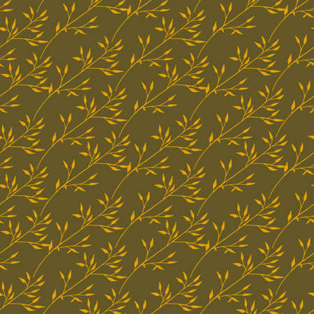 Seamless pattern with yellow branches on dark background. Vector image.のイラスト素材