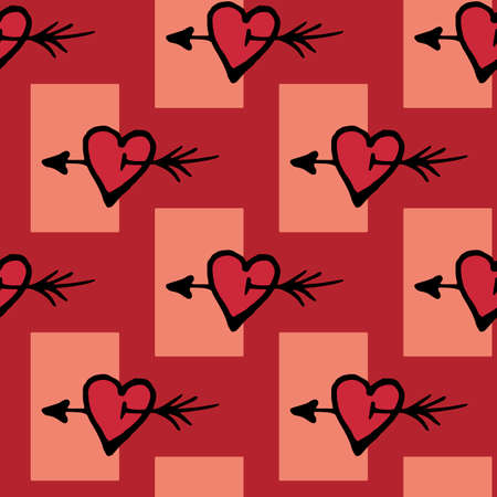 Seamless pattern with creative red hearts on red background. Vector image.のイラスト素材