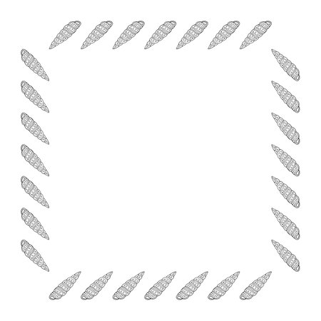 Square frame with black-and-white sea shells on white background. Vector image.のイラスト素材