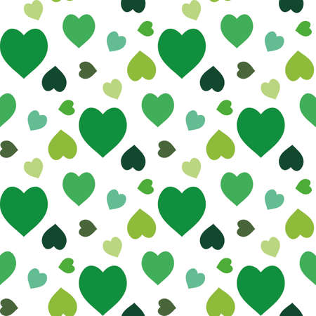 Seamless pattern with green hearts on white background. Vector image.のイラスト素材