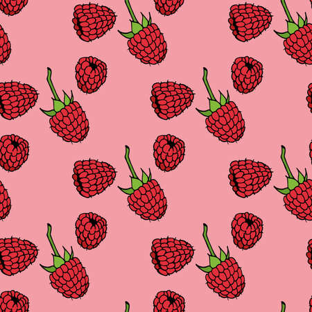 Seamless pattern with raspberry on pink background. Vector image.のイラスト素材