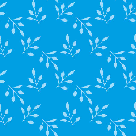 Seamless pattern with light blue branches on blue background. Vector image.のイラスト素材