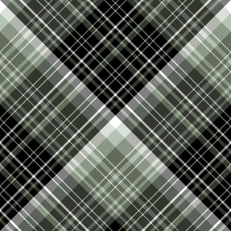 Seamless pattern in black, white and green-gray colors for plaid, fabric, textile, clothes, tablecloth and other things. Vector image.のイラスト素材