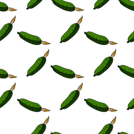 Seamless pattern with cozy tasty cucumbers on white background. Vector image.のイラスト素材
