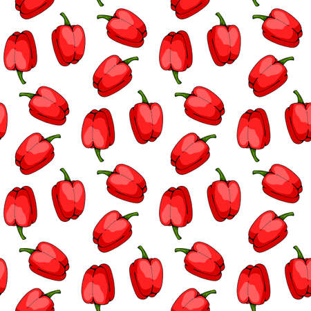 Seamless pattern with red peppers on white background. Vector image.のイラスト素材