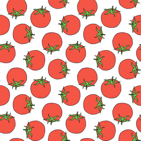 Seamless pattern with yammy tomato on white background. Vector image.のイラスト素材