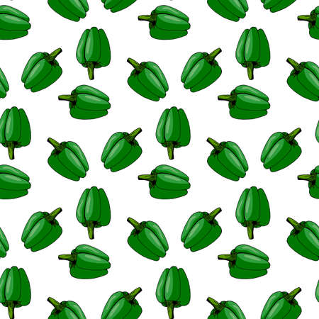 Seamless pattern with green peppers on white background. Vector image.のイラスト素材
