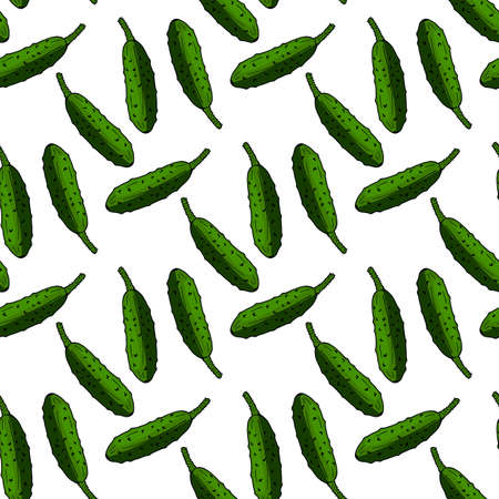 Seamless pattern with doodle tasty cucumbers on white background. Vector image.のイラスト素材