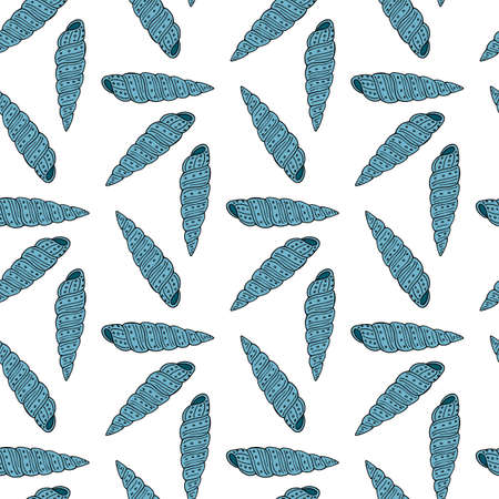 Seamless pattern with blue seashells on white background. Vector image.のイラスト素材