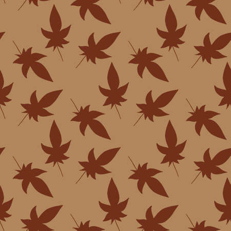 Seamless pattern with dark brown leaves on light brown background. Vector image.のイラスト素材