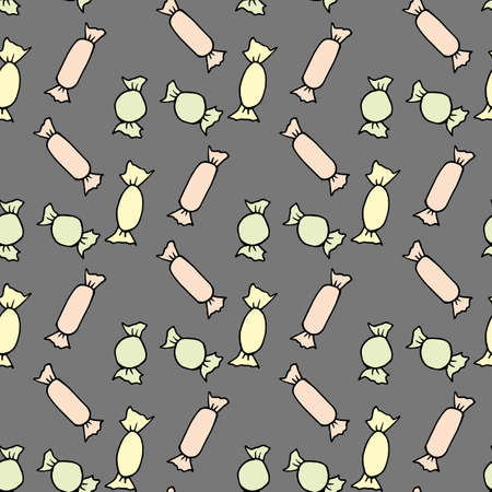 Seamless pattern with candies on gray background. Vector image.のイラスト素材