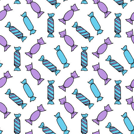 Seamless pattern with blue and light violet candies on white background. Vector image.のイラスト素材