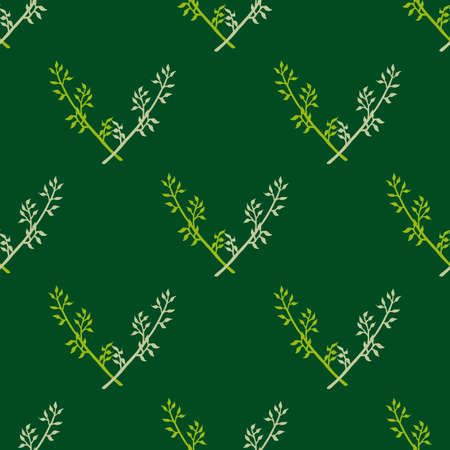Seamless pattern with light branches on dark green background. Vector image.