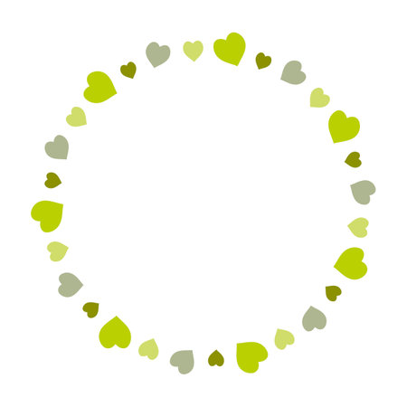 Round frame with green hearts on white background. Vector image.のイラスト素材