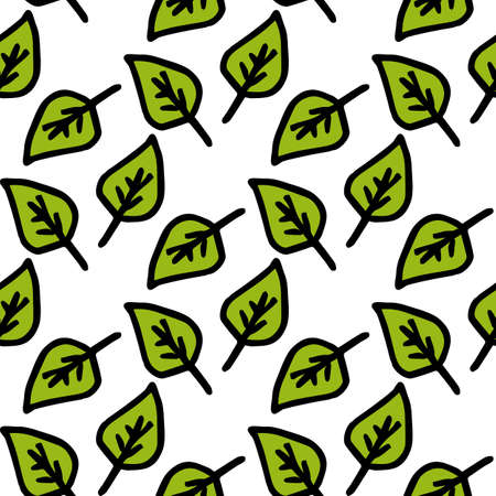 Seamless pattern with positive beautiful green leaves on white background. Vector image.のイラスト素材