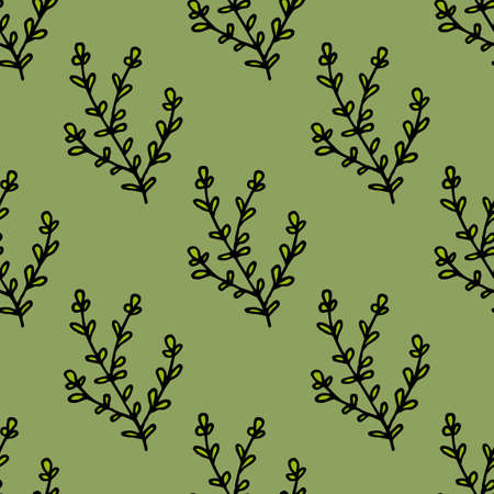 Seamless pattern with bright green branches on light green background. Vector image.のイラスト素材