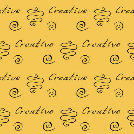 Seamless pattern with black text Creative on yellow background. Vector image.のイラスト素材