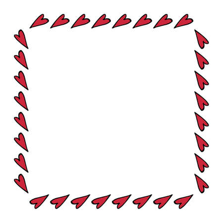 Square frame with great red hearts on white background. Vector image.のイラスト素材