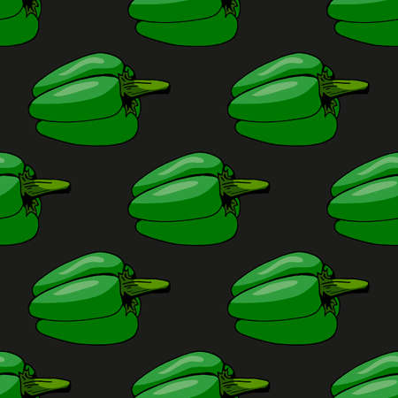 Seamless pattern with green peppers on black background. Vector image.のイラスト素材