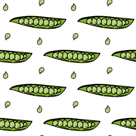 Seamless pattern with green peas on white background. Vector image.のイラスト素材