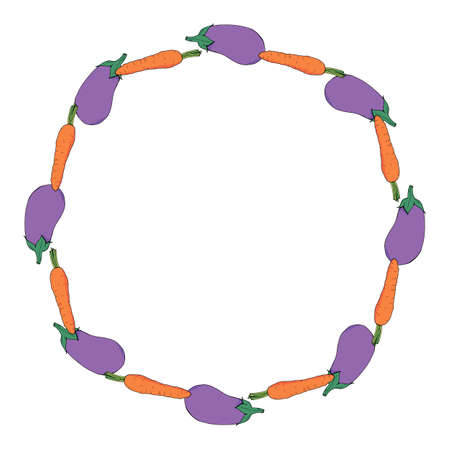 Round frame with positive eggplant and carrot on white background. Vector image.のイラスト素材